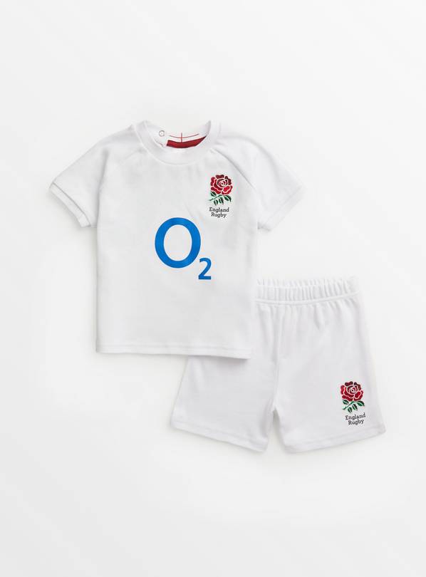 England Rugby White T-Shirt & Shorts 6-9 months